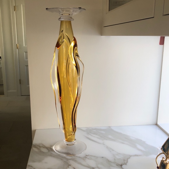 Gold handblown glass candleholder - signed by artist 5 1/2